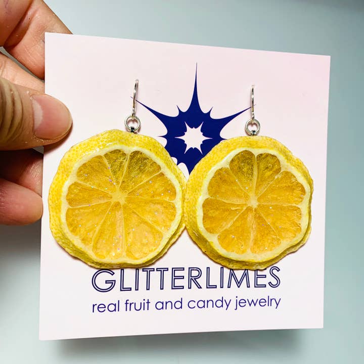 Glitterlimes - Wholesale Hangende/ronde oorbellen - Oorbellen met citroen - Sieraden met citrusvruchten2