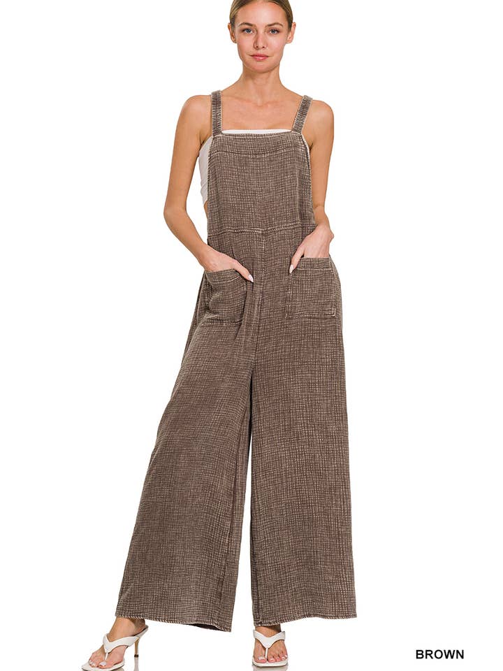 42POPS - Wholesale Overalls - Women's - "...Washed Double Gauze Wide Leg Overalls