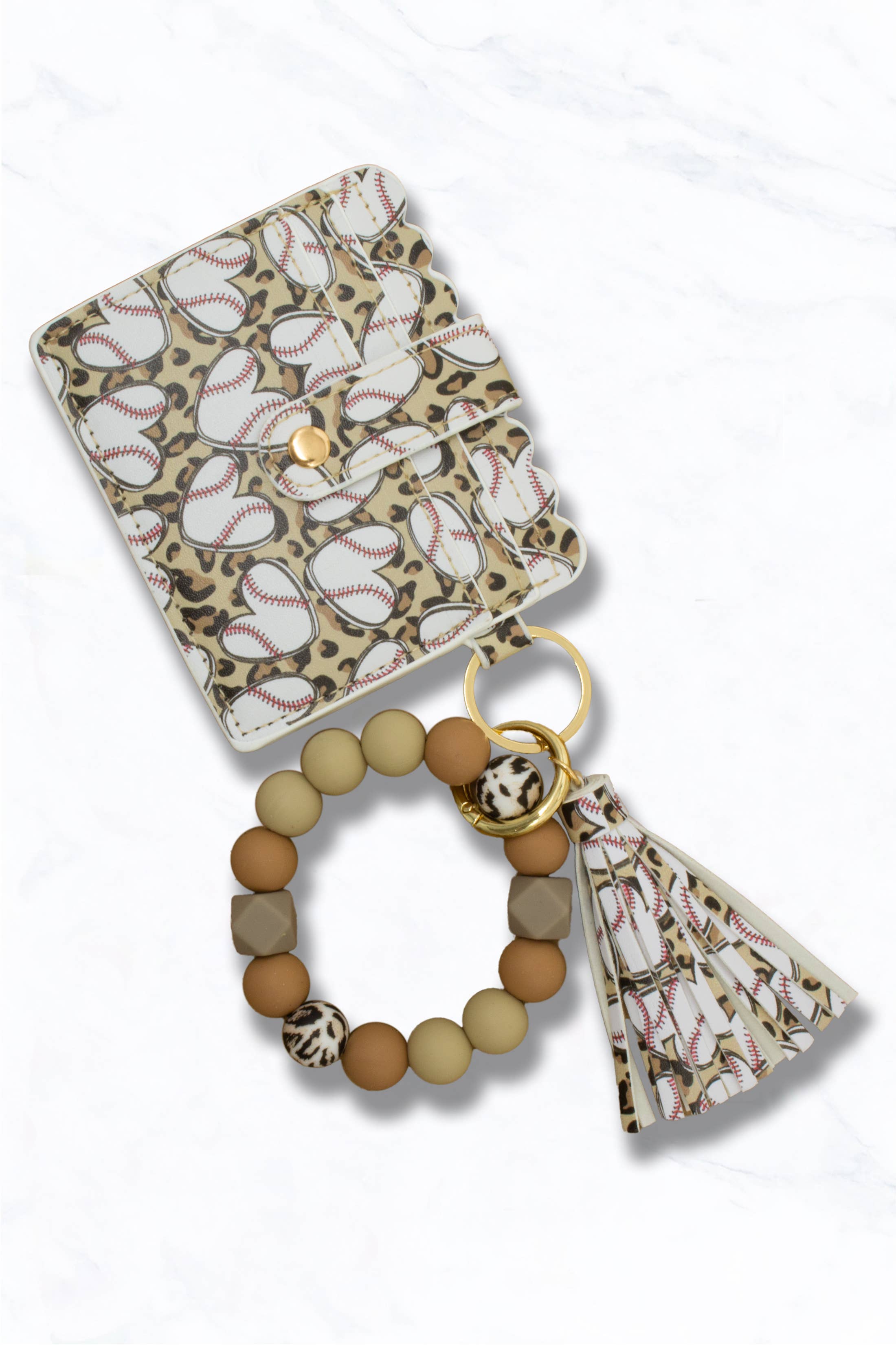 Suzie Q USA - Wholesale Keychain Bracelet - Sport Print Beaded Keychain with Wallet & Tassel3