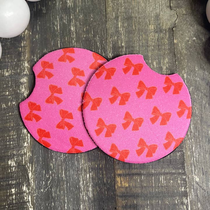 Pink August - Wholesale Car Coaster - Women's - Pink & Red Bows Car Coasters0