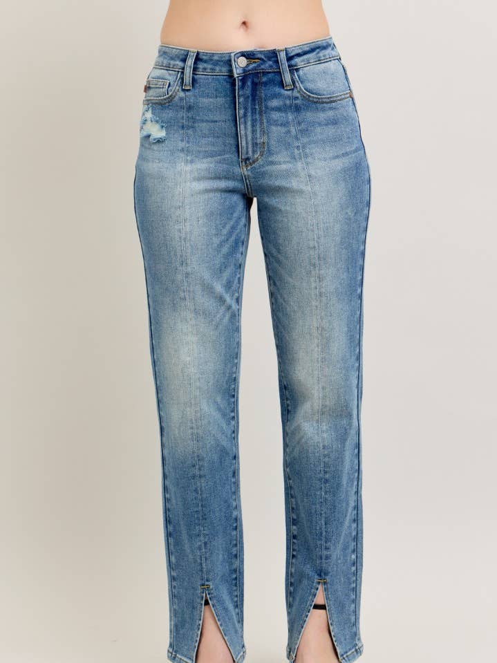 High Waisted Vintage Wash Front Seam & Slit Straight for wholesale by Judy Blue Jeans
