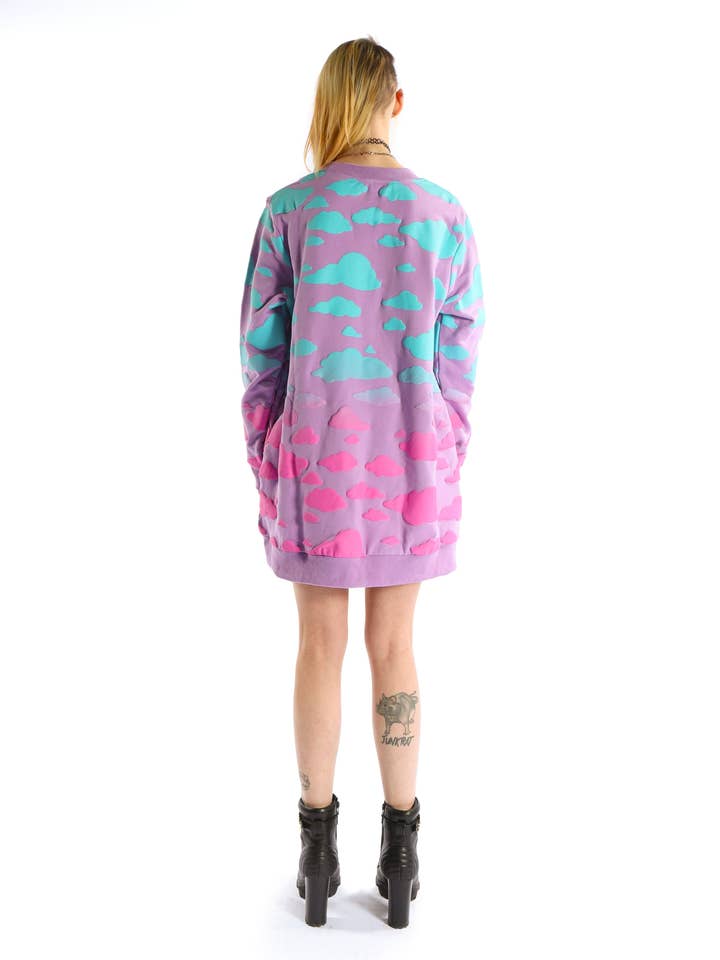 Pretty Snake - Wholesale Dress - Women's - Purple Puff Cloud Kitty Sweatshirt Dress