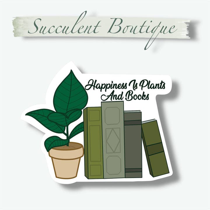 Adesivo Felicità Sono Piante e Libri per la vendita all'ingrosso da parte di Succulent Boutique