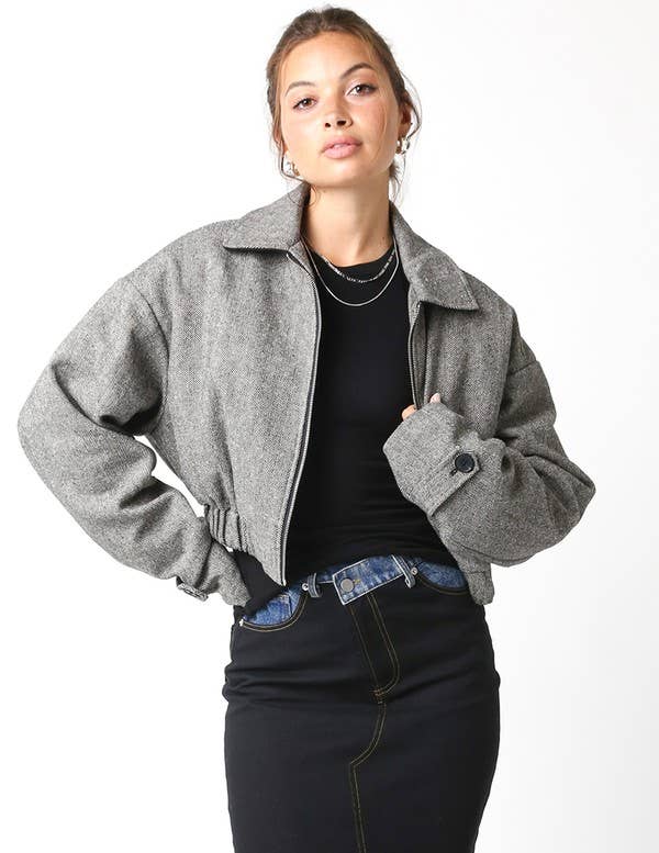 Black Herringbone Lucy Jacket for wholesale on Faire2