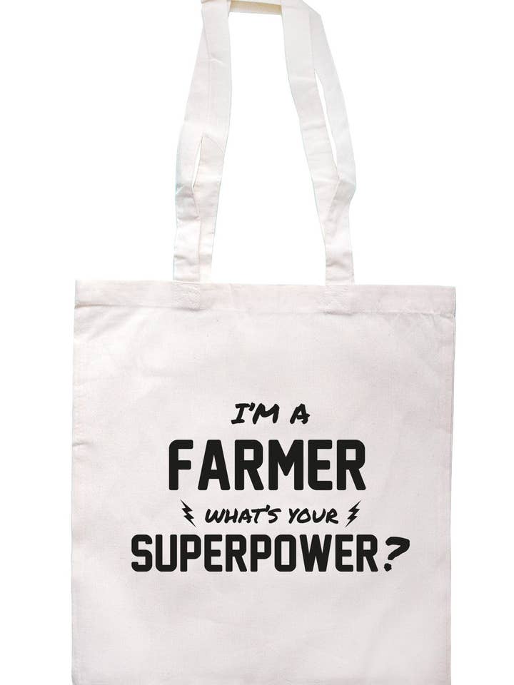 Ich bin ein Farmer Was ist deine Superkraft? Tragetasche TB0505 für den Großhandel von Illustrated Identity