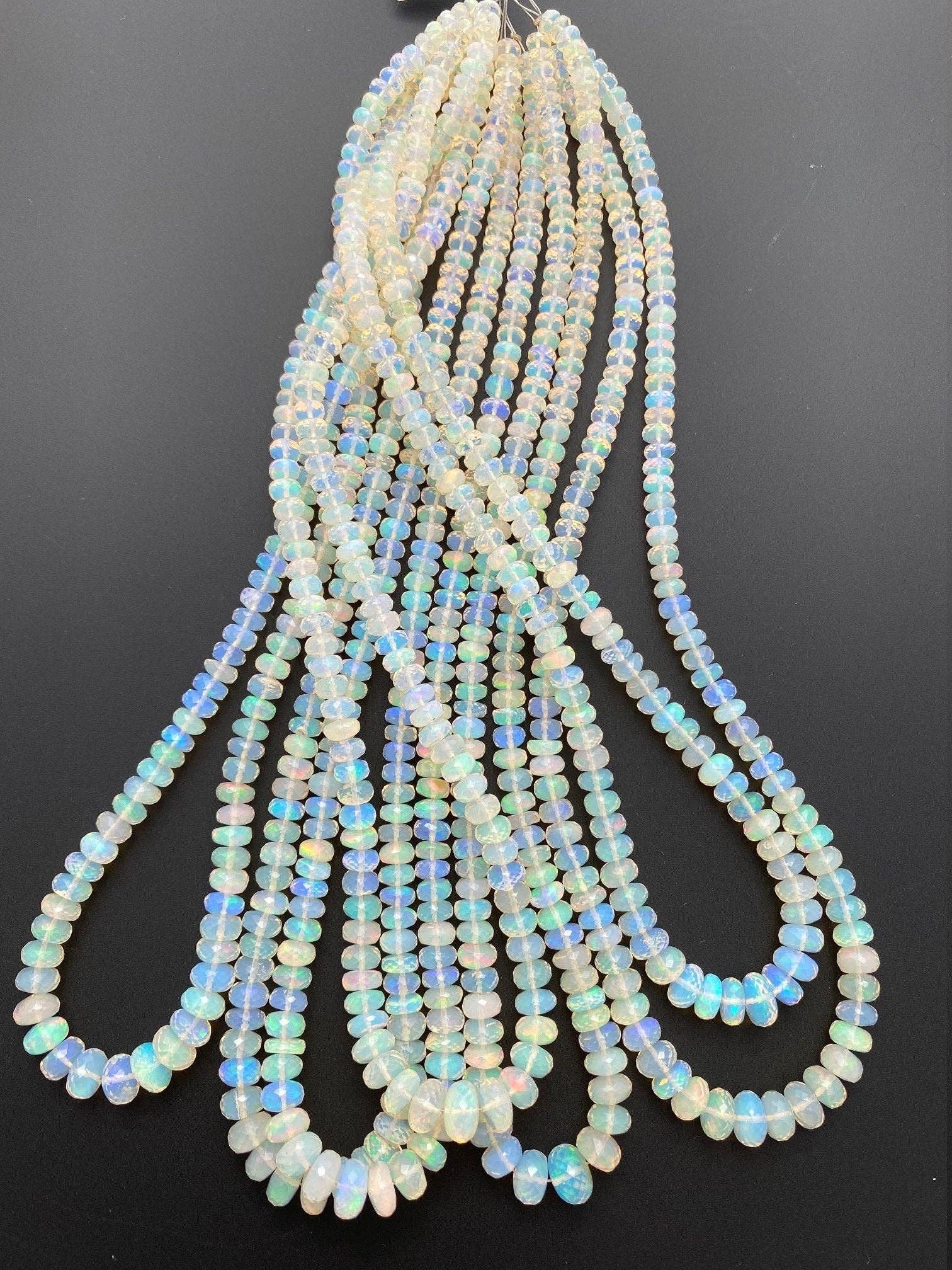 Purity Beads - Wholesale Beads - Natural Ethiopian OPAL Faceted Rondelles Beads, Graduated between 4mm to 7mm, 1 strand, AAA Quality, 100% Natural, 17 Inch Strand #opal62