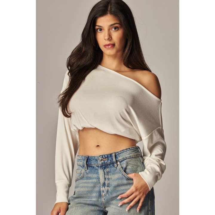 Ribbed Off Shoulder Knit Top with Adjustable Waist for wholesale by Apolline