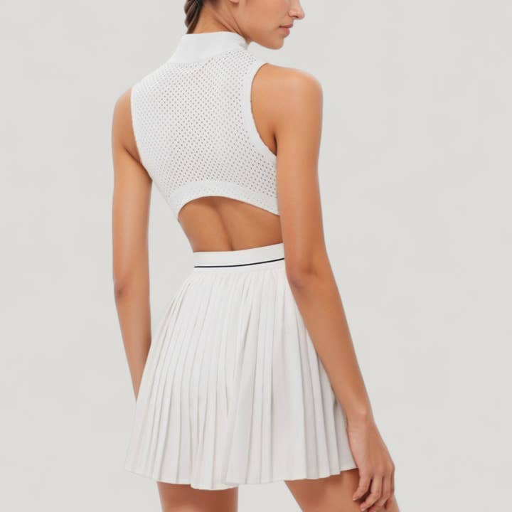 Active by Anna-Kaci - Wholesale Athletic dress – Women′s - Sleeveless Zip Front High Neck Tennis Dress with Pleated Skirt and Contrast Waist Trim8