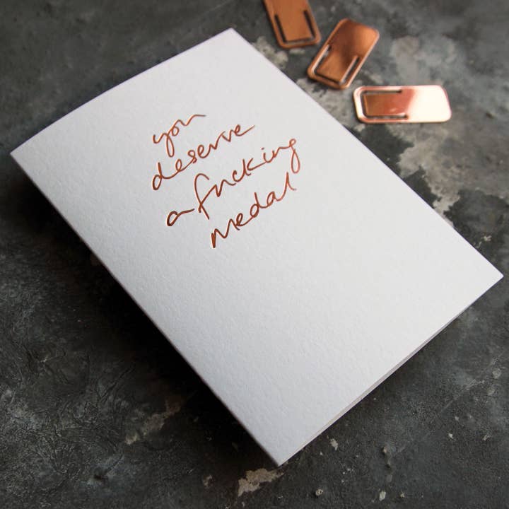 Text From A Friend - Wholesale Congratulations Card - You Deserve A Fucking Medal - Hand Foiled Card