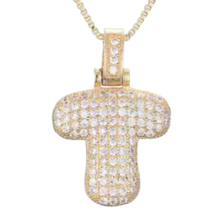 Ouro amarelo Pavé Bubble Letter Iniciais Colar em Aço Ouro 14K para venda a revendedores na Faire20