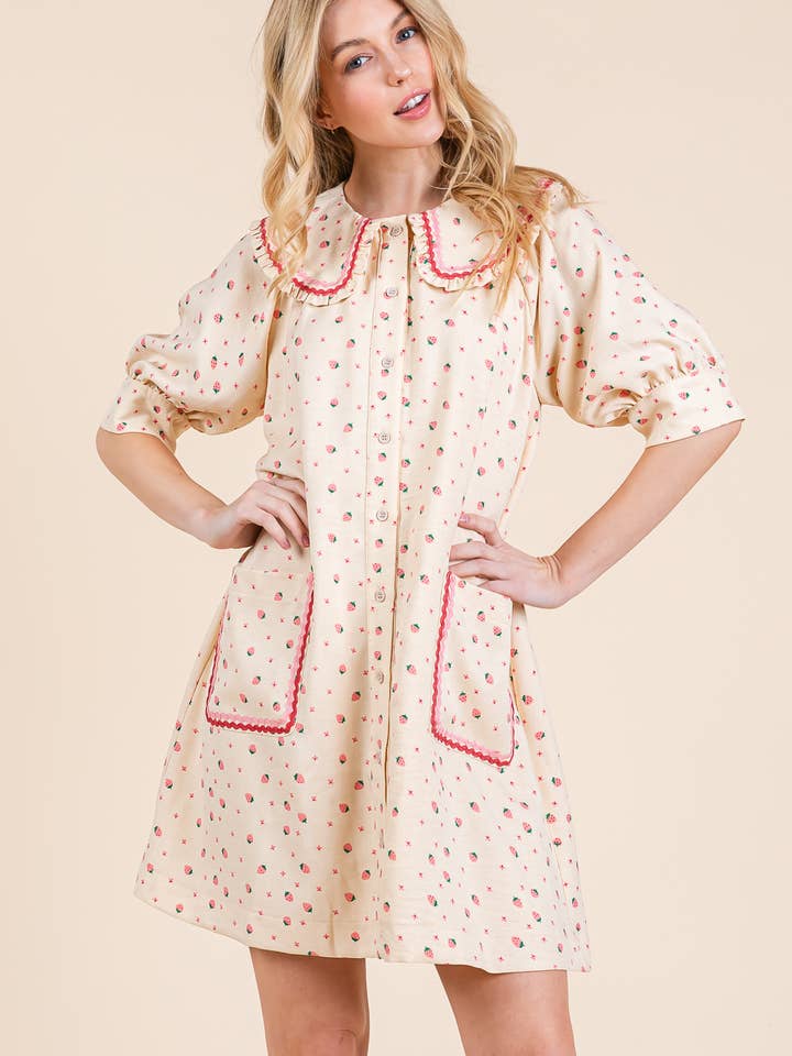 Plus Fruit Short-Sleeved Mini Shirt Dress, MD51610PL for wholesale by GeeGee x Lovelo