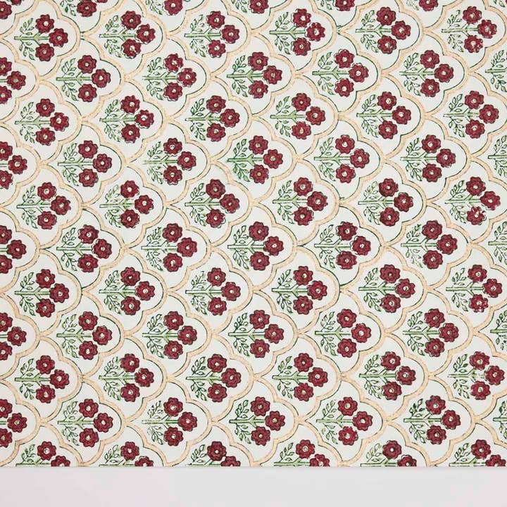 Paper Mirchi - Wholesale Flat Wrap - Block Printed Wrapping Paper Sheets - BP Trellis Cherry1