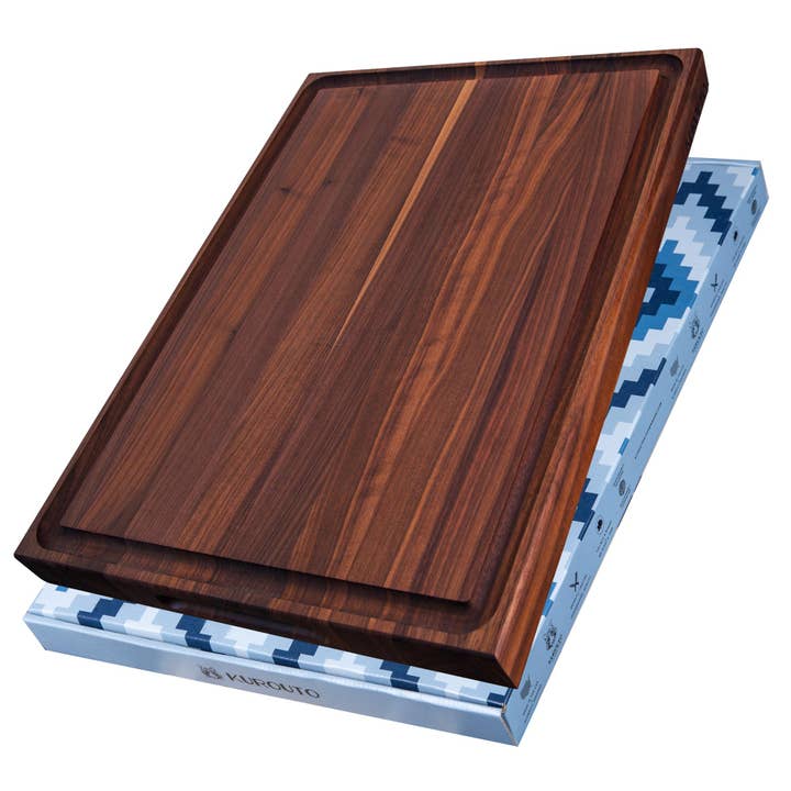 Walnut Edge Grain Butcher Block with Juice Groove and Integrated Handles (20 x 15 x 1.5 Inches) for wholesale by Kurouto Kitchenware