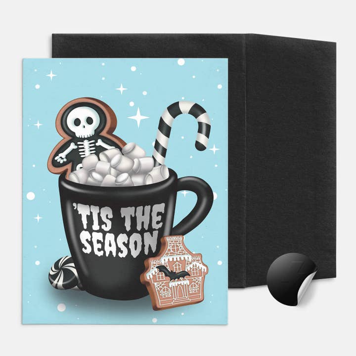 Rock'N Paper - Wholesale Christmas card - Gingerbread Skeleton Man in Goth Coffee Mug Greeting Card1
