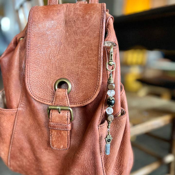 Protection Crystal Clasp: Black Tourmaline + Tourmalinated Quartz + Clear Quartz with Hamsa hand for wholesale by Bell and Chime