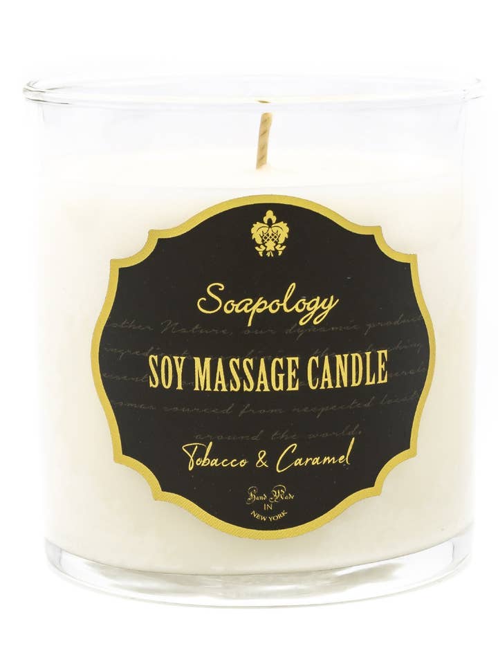 Bougie de massage au soja - Tabac & Caramel pour la vente par Soapology