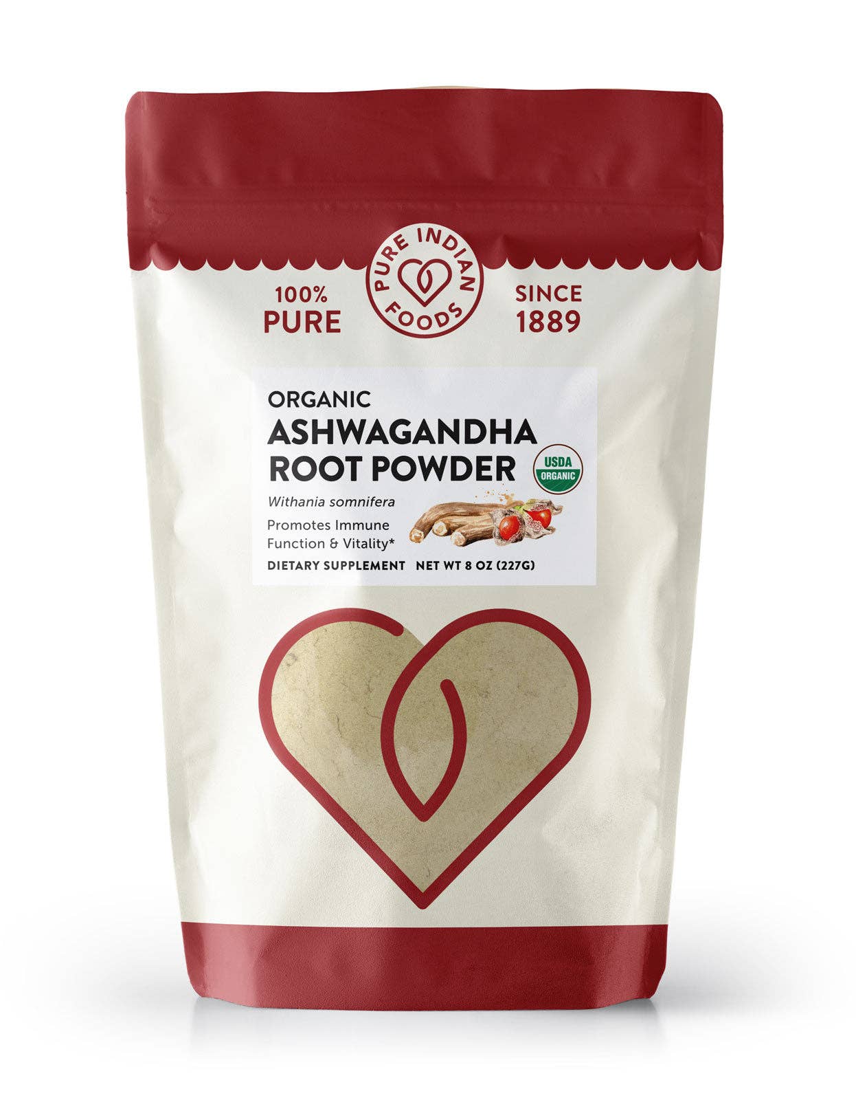Pure Indian Foods - Wholesale Protein/Superfood Powder - Ashwagandha Root Powder, Certified Organic - 8 oz