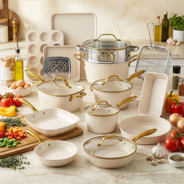 Gotham Steel Pro Hammered Collection 20-Piece Cream for wholesale by Gotham Steel/Granitestone