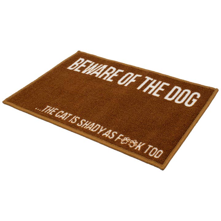 Arkwright Home - Wholesale Pet Food Mat - Dog - Pet Food Bowl Mat (16x24) Funny & Crude "Beware" Design1