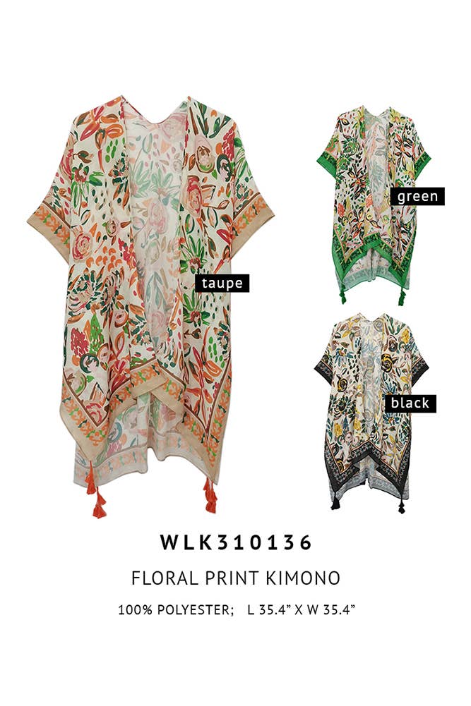 Hana - Wholesale Kimono - Women's - Floral Print Summer Tassel Kimono Cover up3
