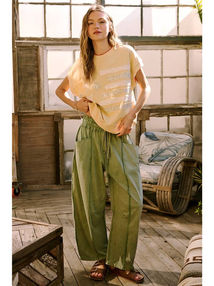 MINERAL WASH SEAM DETAIL PULL ON BARREL PANTS for wholesale by mittoshop