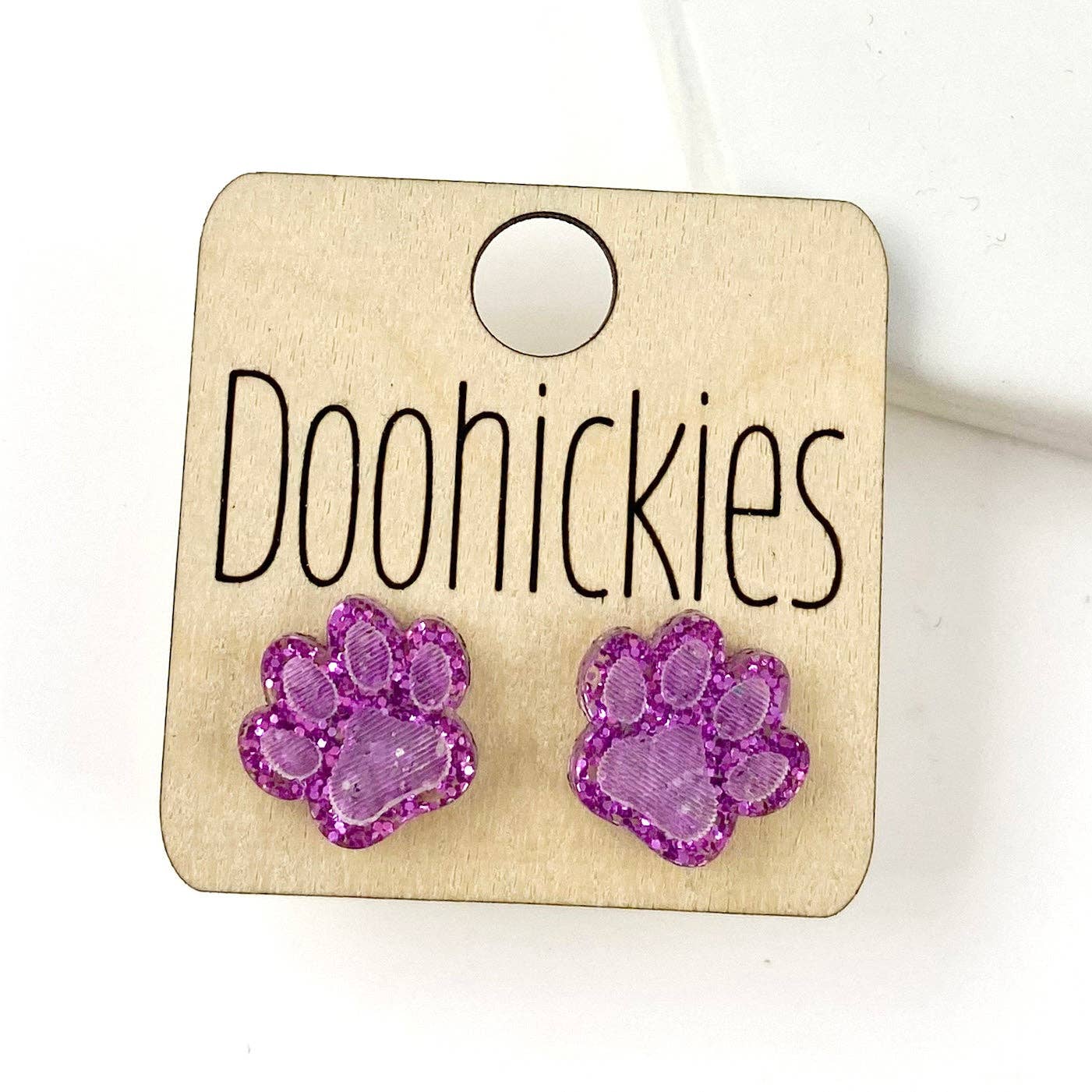Doohickies - Wholesale Stud/Post Earrings - 13mm School Spirit Glitter Paw Studs - Custom Spirit Earrings - 9 Color Options2