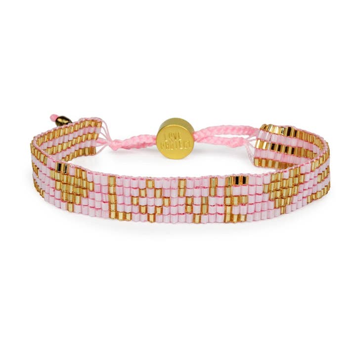 Seed Bead LOVE with Hearts Bracelet - Light Pink for wholesale by Love Is Project
