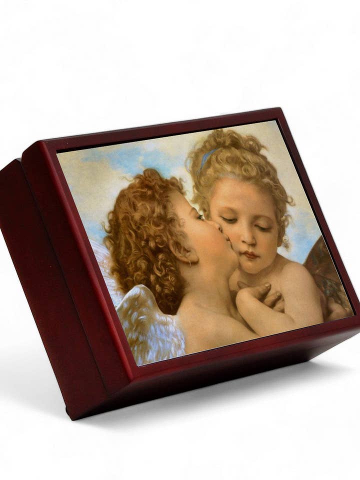 KOLLEKTION AV TRÄLÅDOR: Fodrad stor trälåda med tryckt kakel - Opera ”The First Kiss” av William A. Bouguereau för wholesale av SublimArt