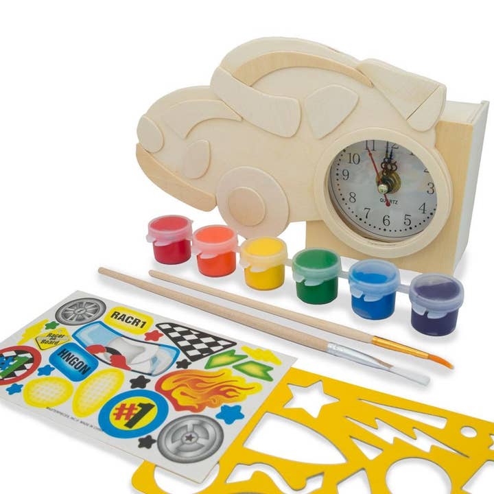 Race Car Clock Unfinished Wooden Craft Kit for wholesale by BestPysanky