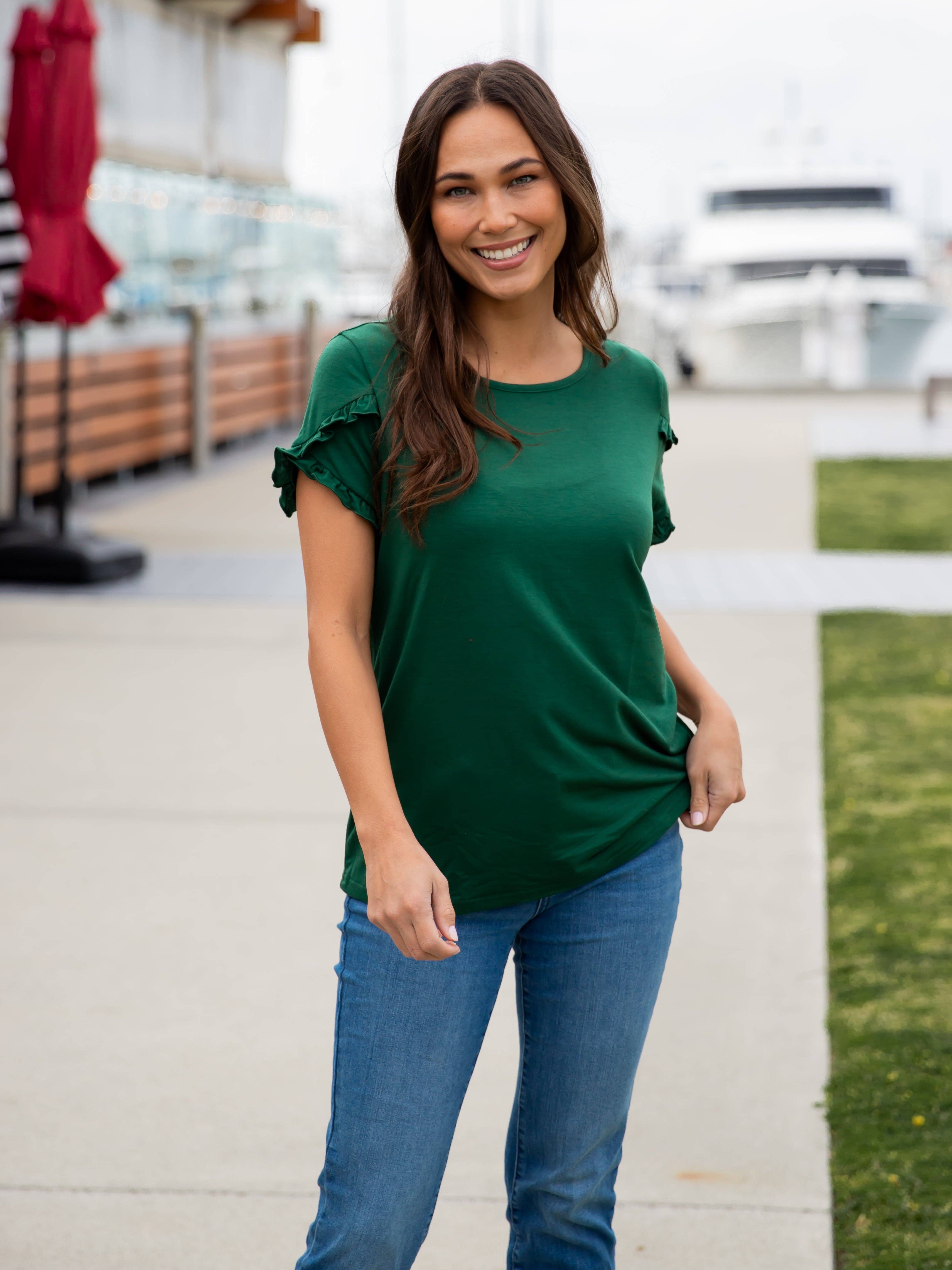 Tickled Teal - Vente Chemisier – femme - Haut à manches courtes à volants12