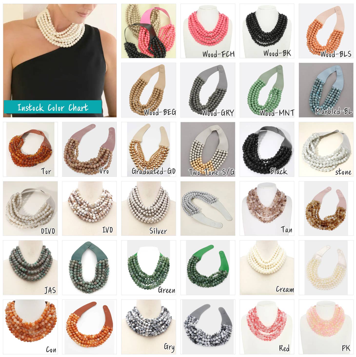 anbfashion - Vendita all'ingrosso Collane di perline/perle - * GROSSA COLLANA A STRATI CON PERLINE, collo in pelle sintetica magnetica13