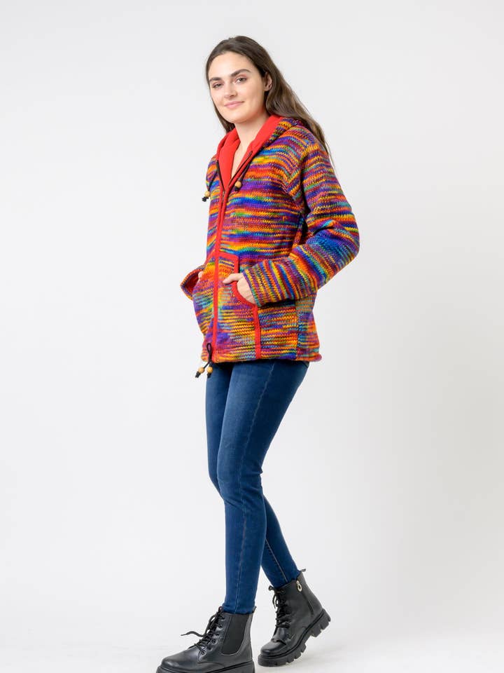 Patchwork-design dragkedjetröja med huva för wholesale av Rhea