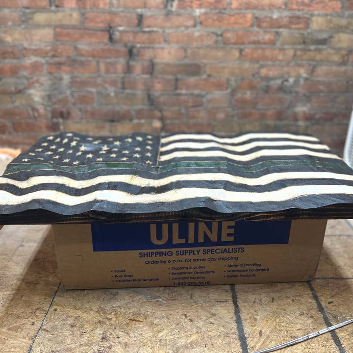 Schmedic Woodworking - Wholesale Sign - Wood Wavy Thin Green Line Flag