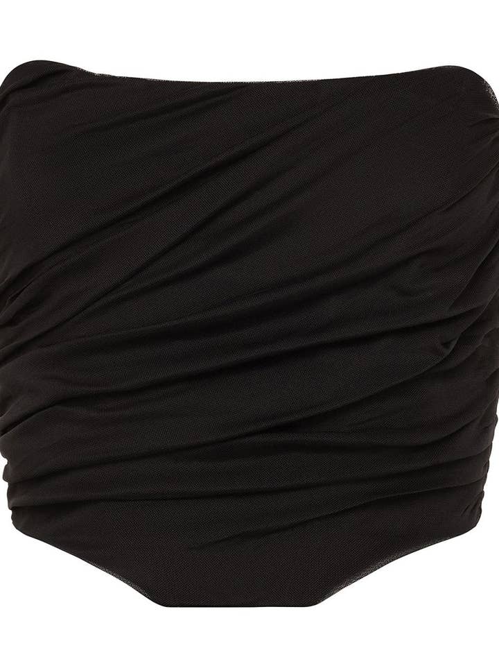 Maldiverne Sort Stropløs Draperet Korsettop for engroshandel hos YG COLLECTION