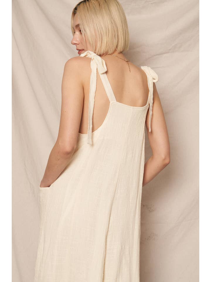 En Crème - Wholesale Jumpsuit - Women's - Ruched Neck Shoulder Tie Loose Fit Jumpsuit9