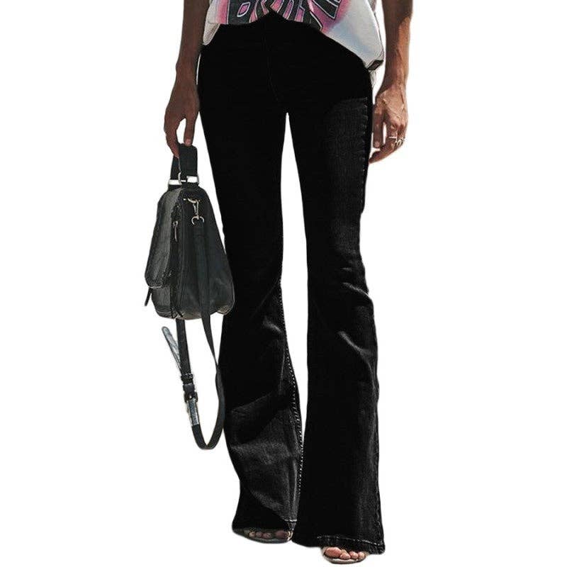 kycozy - Wholesale Jeans - Women's - Solid Mid-Rise Zippered Flare Jeans0