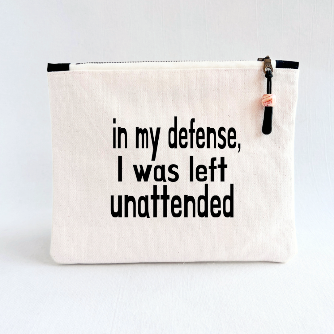 Pretty Clever Words - Wholesale Pouch - Women's - Canvas painted zip bag SMALL - in my defense, I was left1