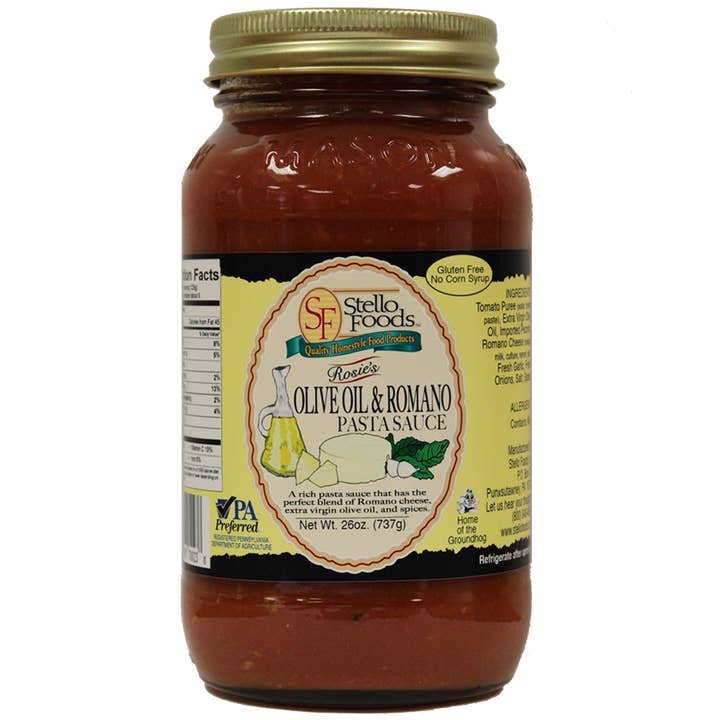 Stello Foods - Rosie's Olive Oil & Romano Pasta Sauce 26 oz for wholesale by Stello Foods, Inc.