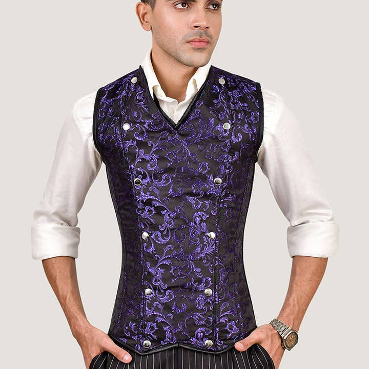 Brocade Heren Corset Vest | Taille Training Stalen Beenkorset voor wholesale door Miss Leather