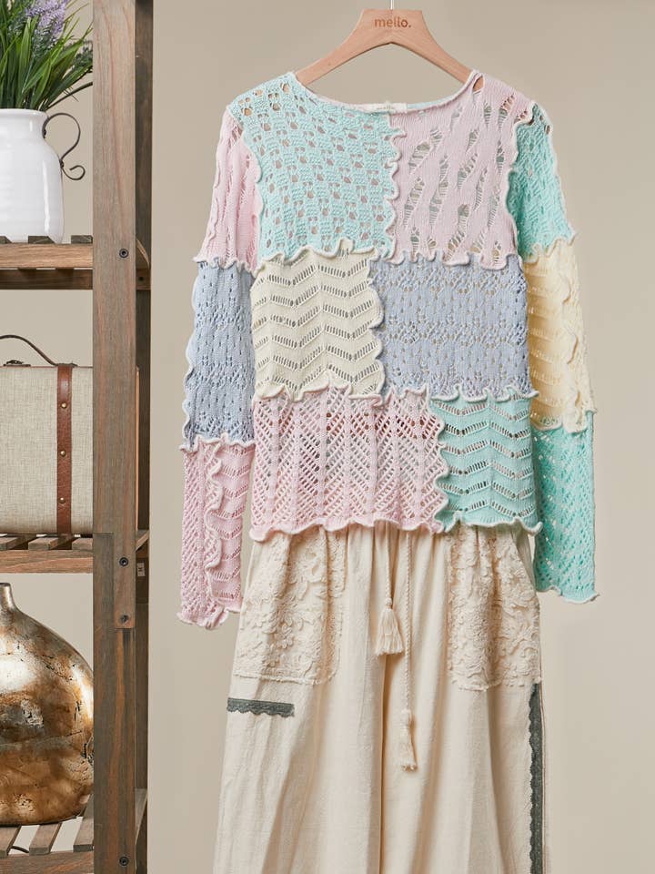 Stretch Crochet Patchwork Sweater for wholesale by Mello.