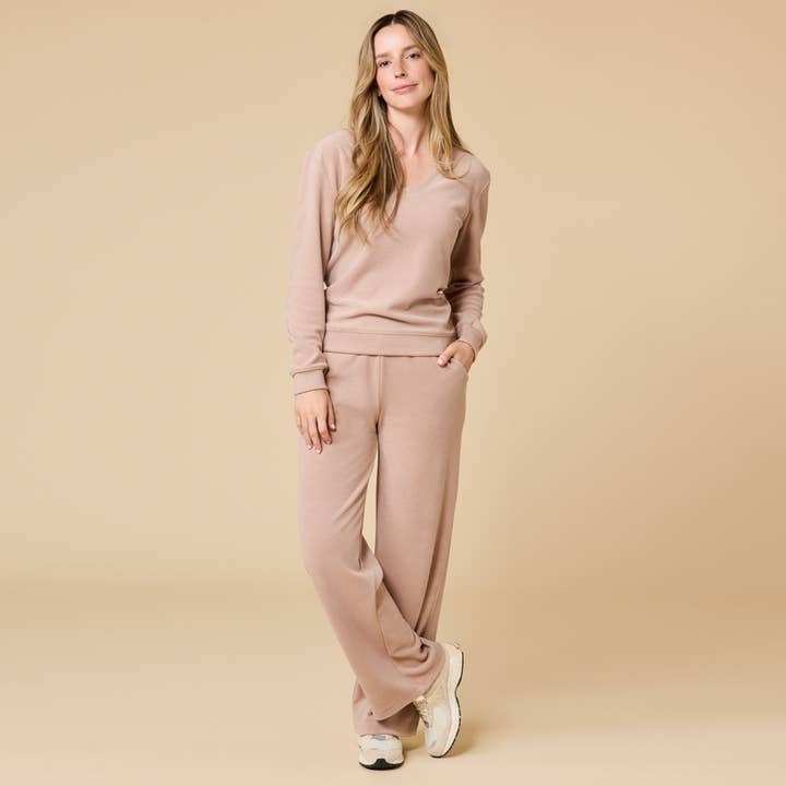 Softies - Wholesale Lounge Set - Women's - Vintage Velvet V-Neck with Wide Leg Pant3