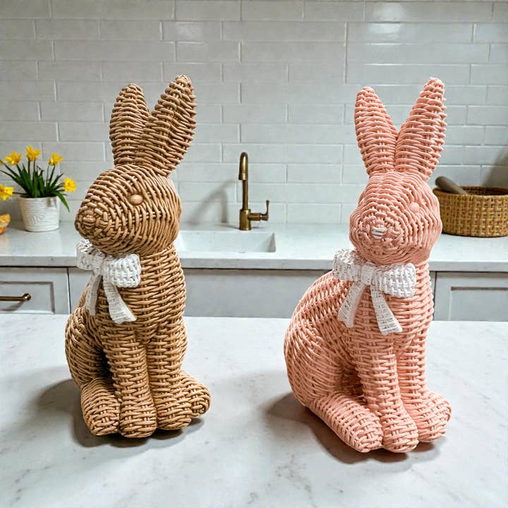 Gia Roma - Wholesale Sculpture - Easter Farmhouse Home Decor, Resin Bunny Figurine Rattan 9