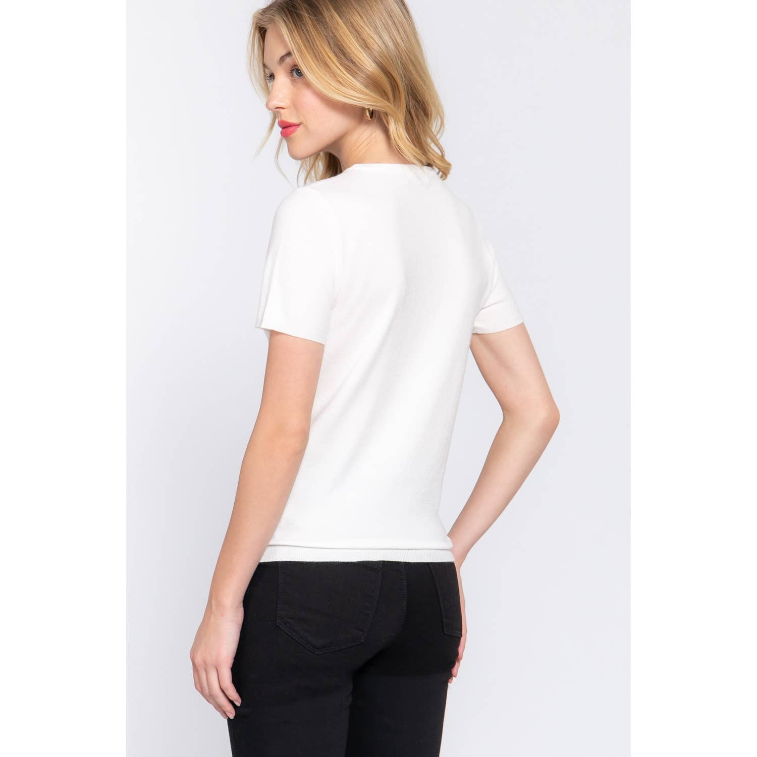 Apolline - Wholesale Knit Sweater - Women's - SHORT SLV ROUND NECK BASIC SPRING SWEATER15