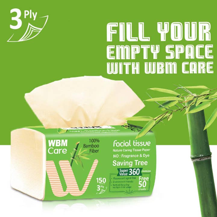 WBM LLC - Wholesale Tissue Paper - WBM Bamboo Facial Tissues, 150 Tissues/ Each2