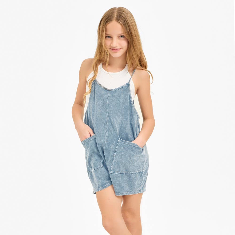 Good Girl - Wholesale Overalls - Kids - Two Pocket Mineral Wash Overall Romper / Onesie