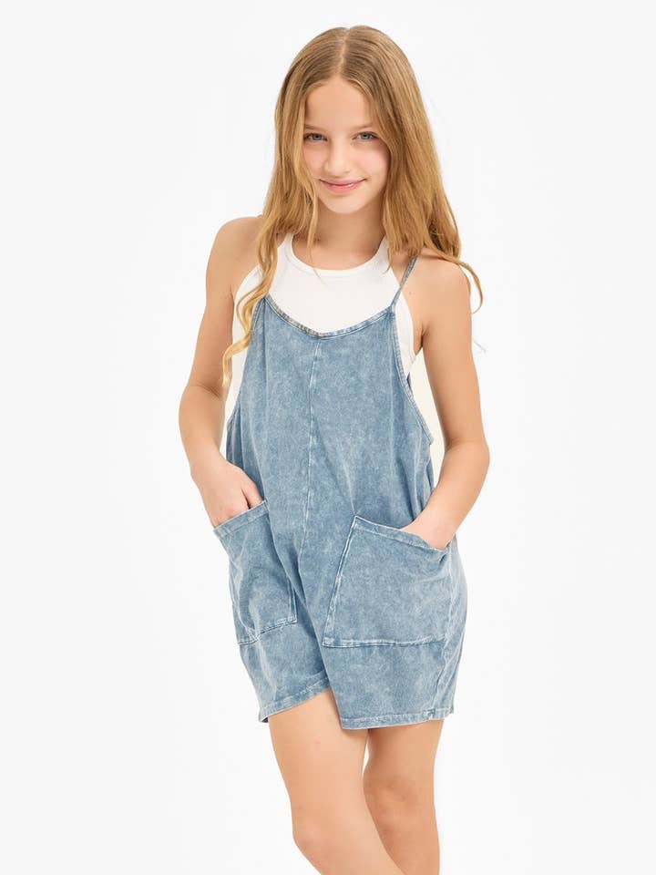 Good Girl - Wholesale Overalls - Kids - Two Pocket Mineral Wash Overall Romper / Onesie0