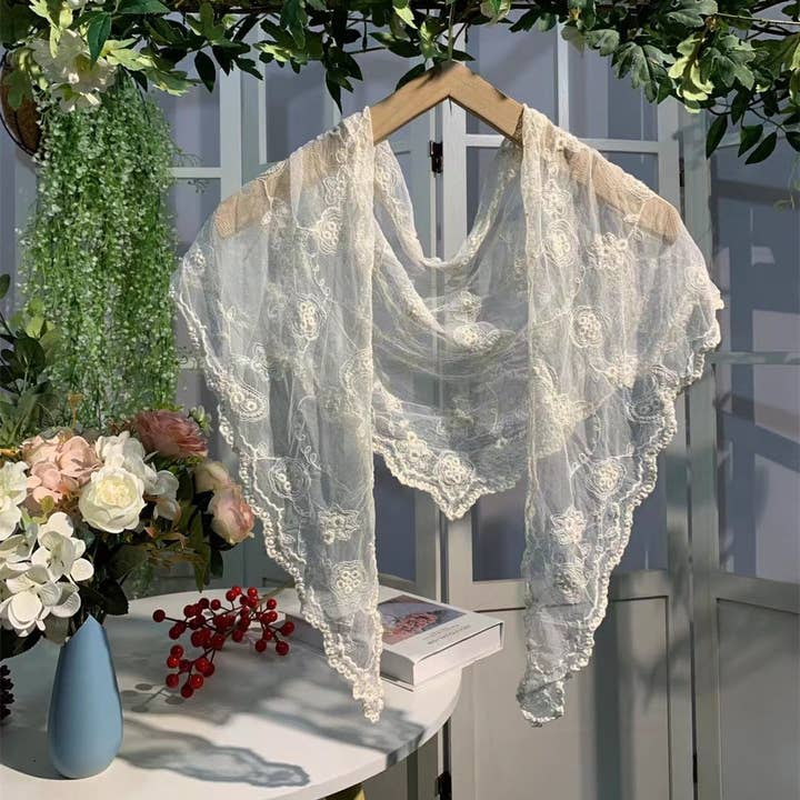 Funkyrel® Atzbranding Limited - Wholesale Scarf - Women's - Scravii - Embroidered Lace Small Shawl Scarf
