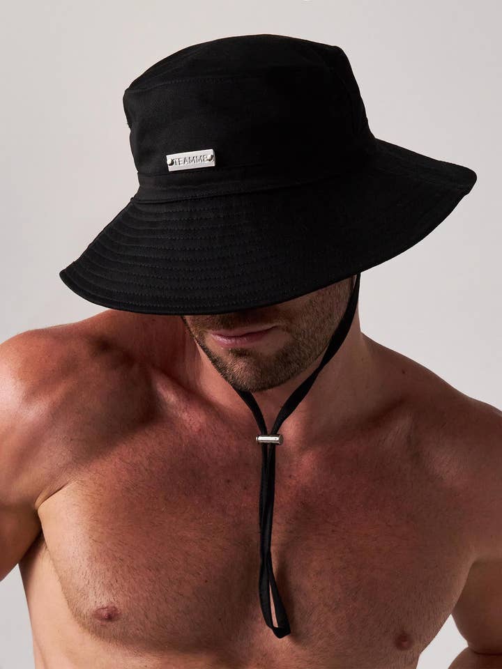 Statement Wide Brim Bucket Hat - Black for wholesale by TEAMM8