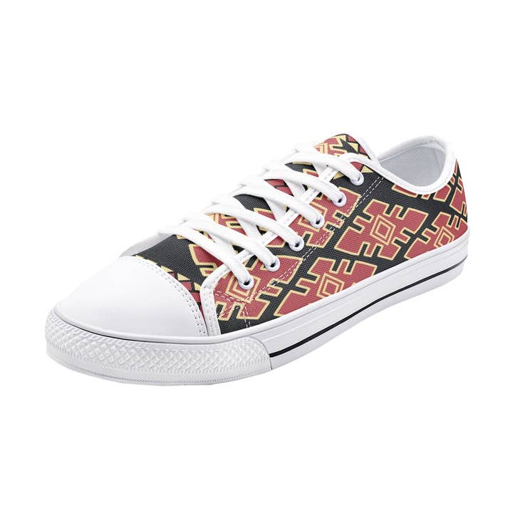 Malikha Blommig & Rutig - Kachin Traditionell - Unisex Låga Canvas Skor för wholesale av Oh Pote