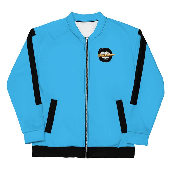 Simple Black Logo Unisex Bomber Jacket - Blue for wholesale by STFU